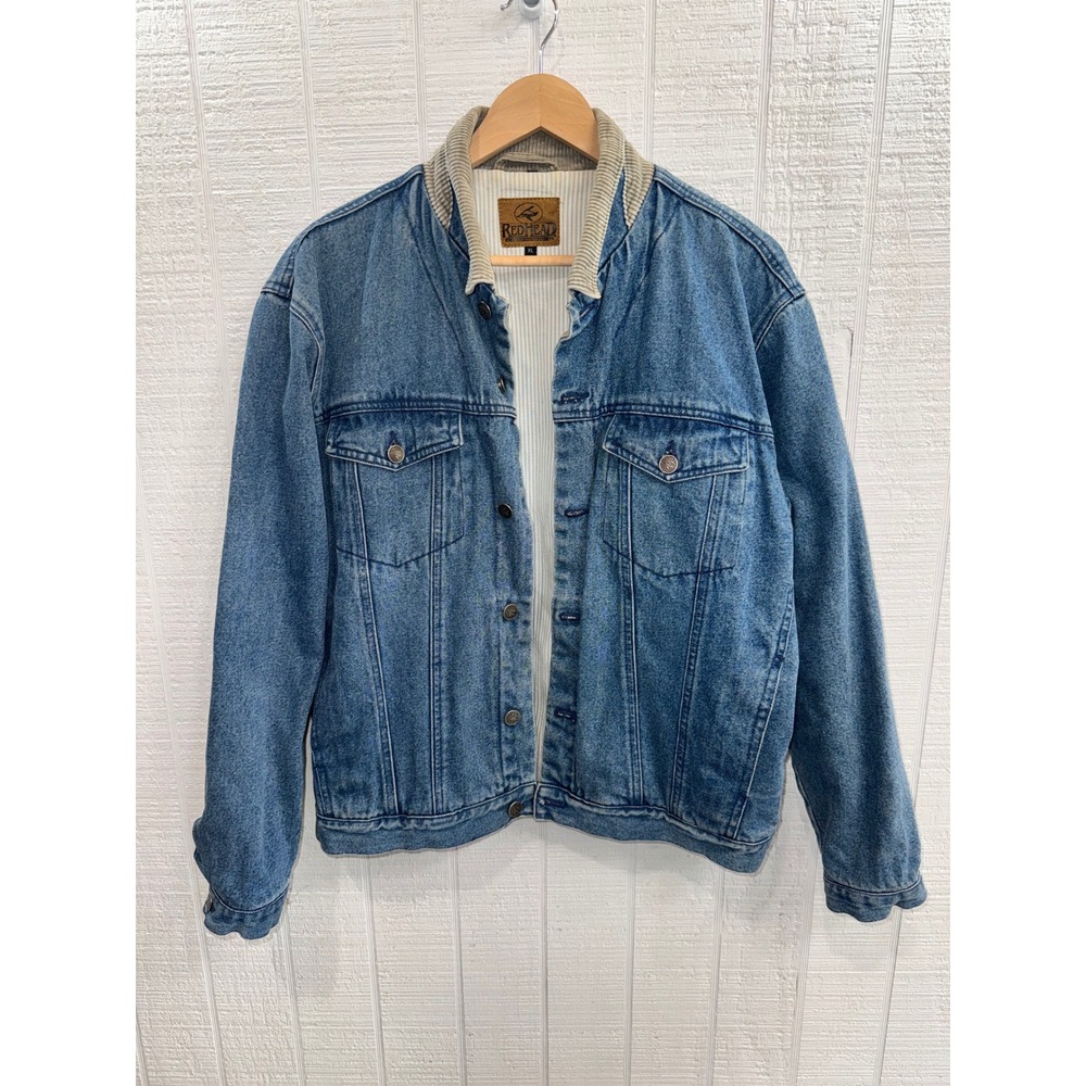 RedHead Denim Jacket Men Blue Corduroy Collar Lined Trucker XL